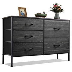 WLIVE dresser bedroom 5-drawer unit charcoal black wood grain finish