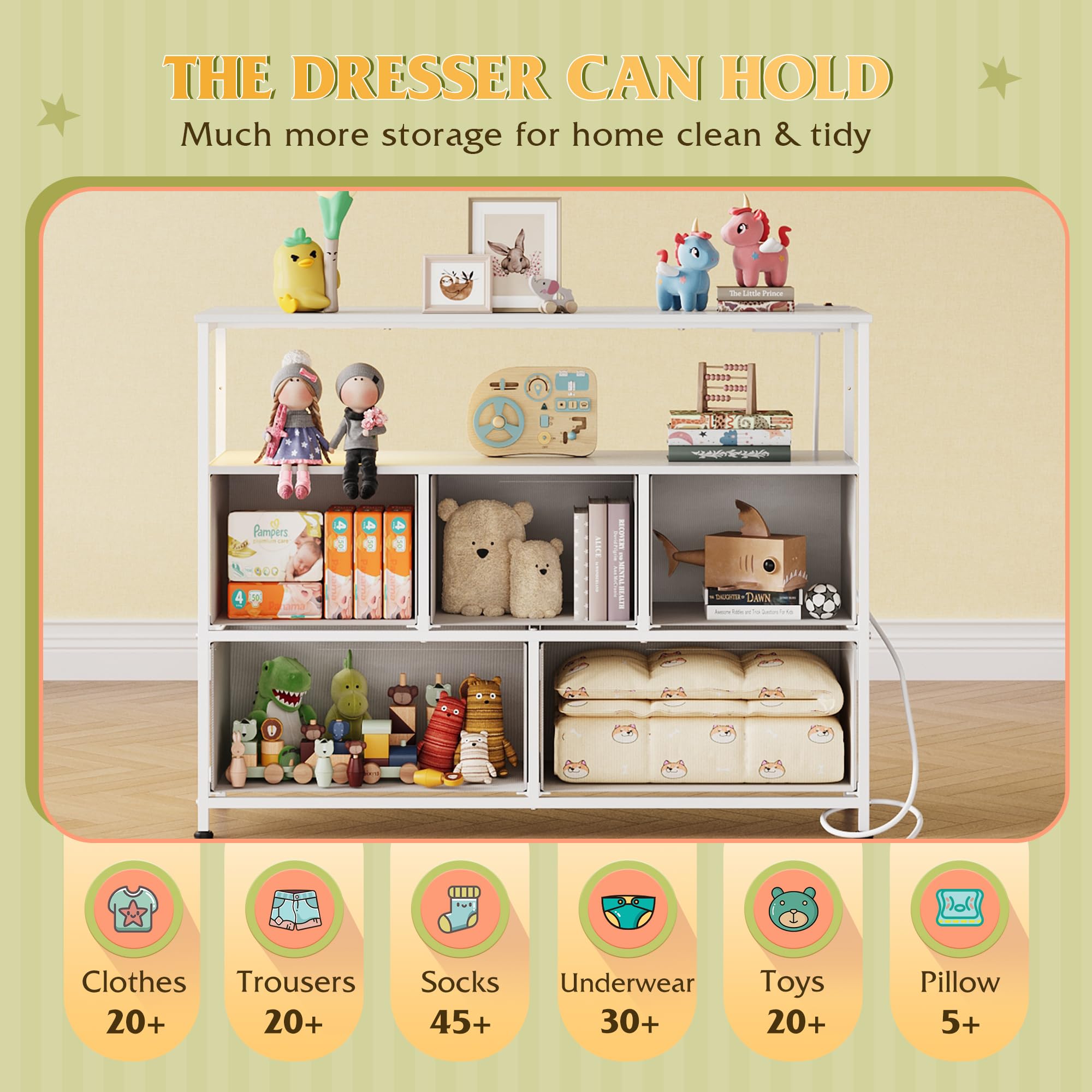 Sturdy metal frame with cross support on WLIVE dresser