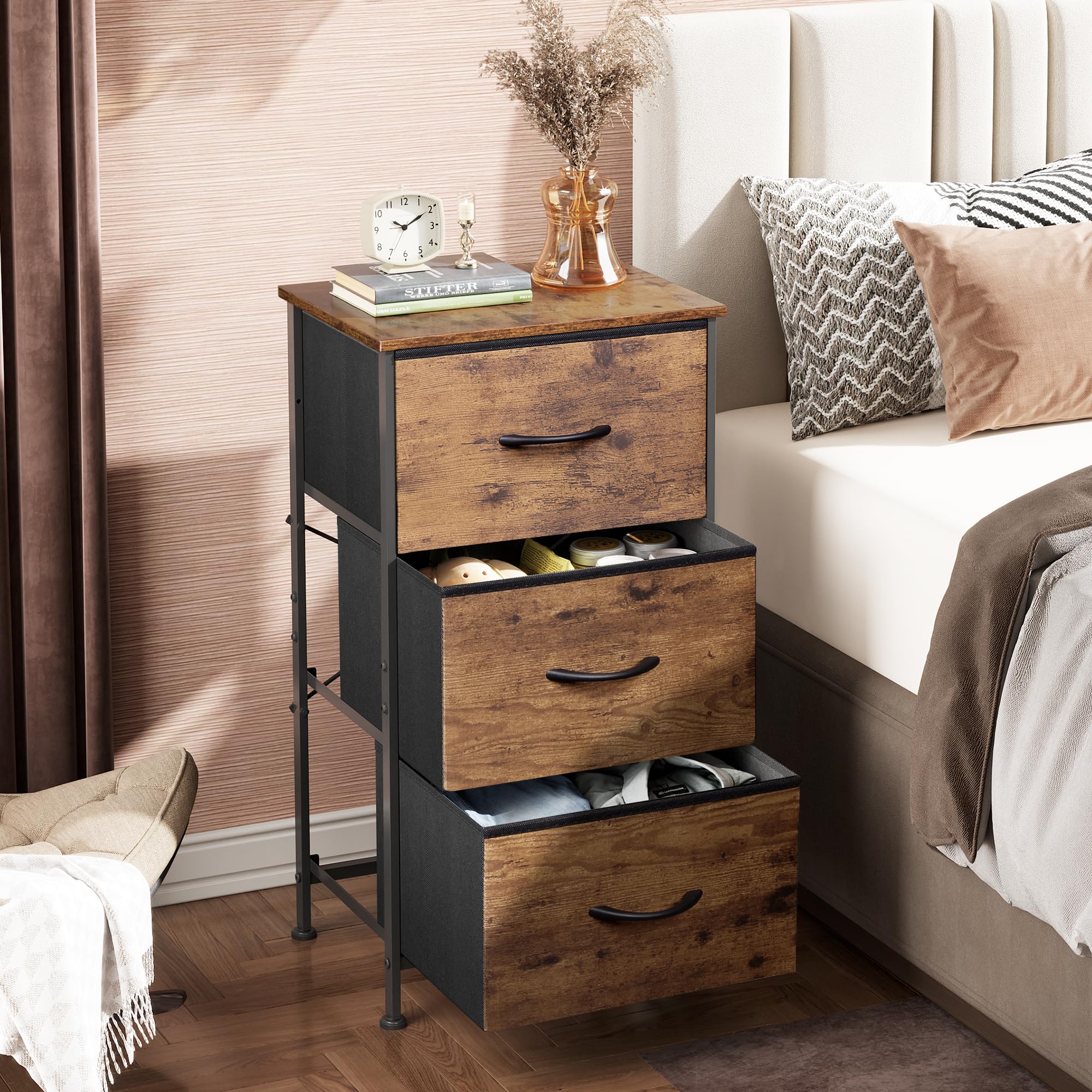 Fabric drawers and wood top on WLIVE dresser