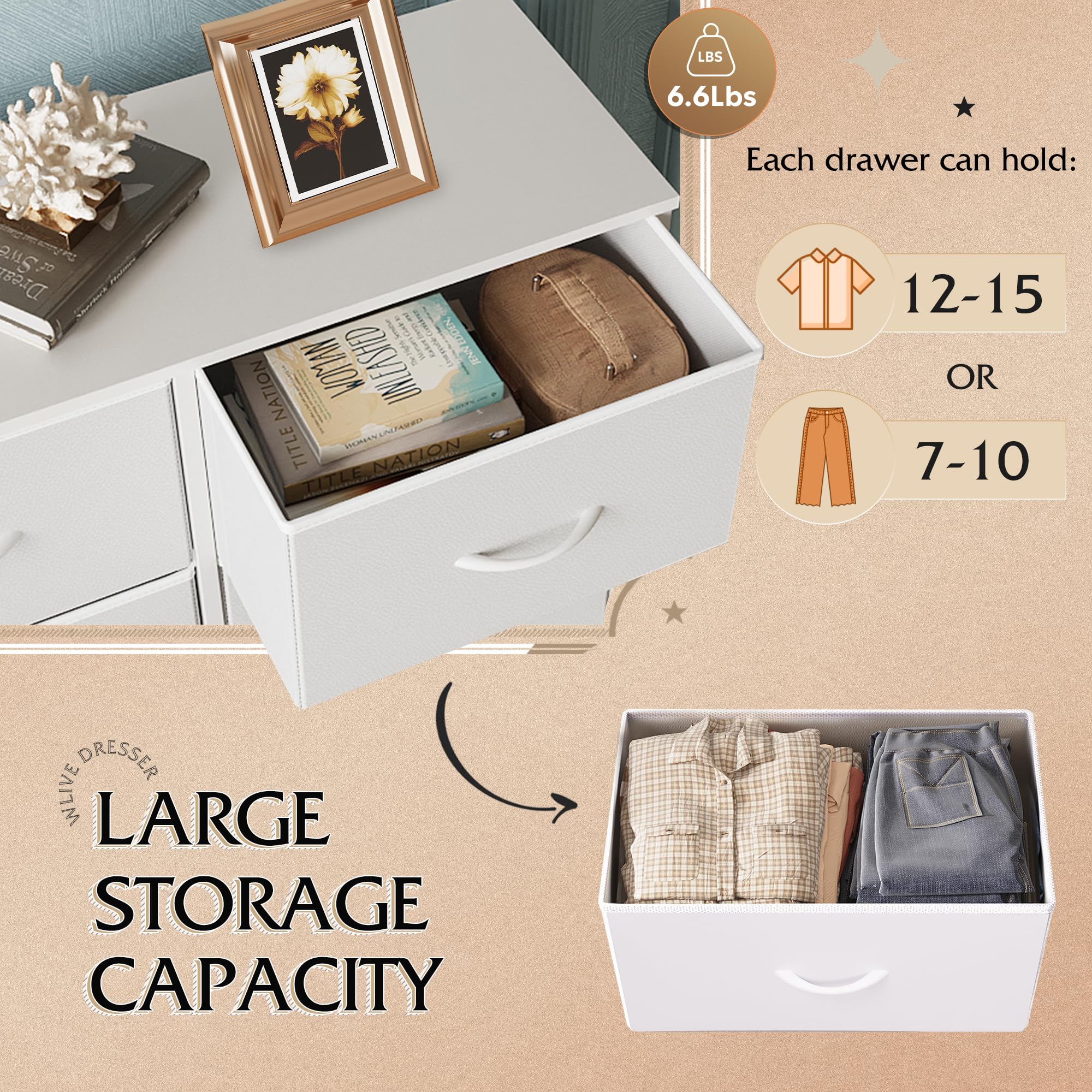 Durable reinforced fiber board and non-woven fabric construction on WLIVE dresser