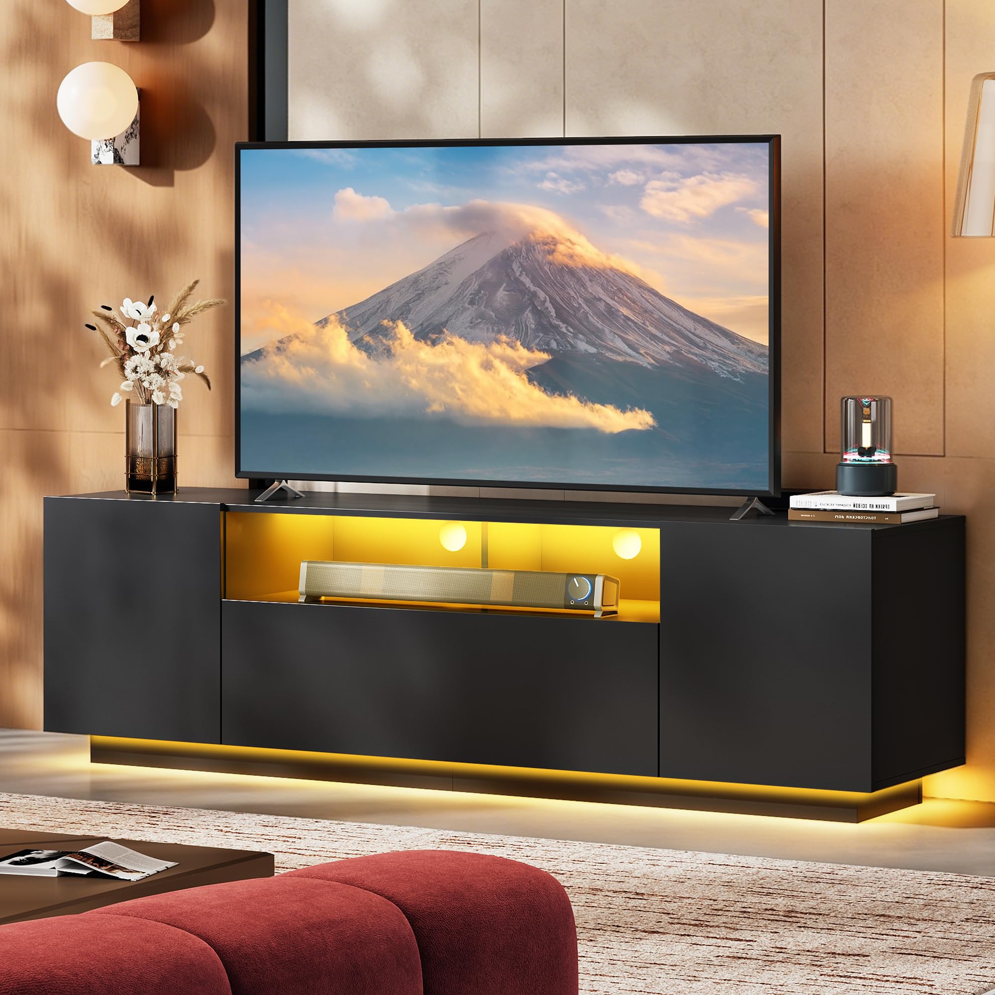 58W x 14D top on WLIVE LED TV Stand supporting 30–65 inch TVs