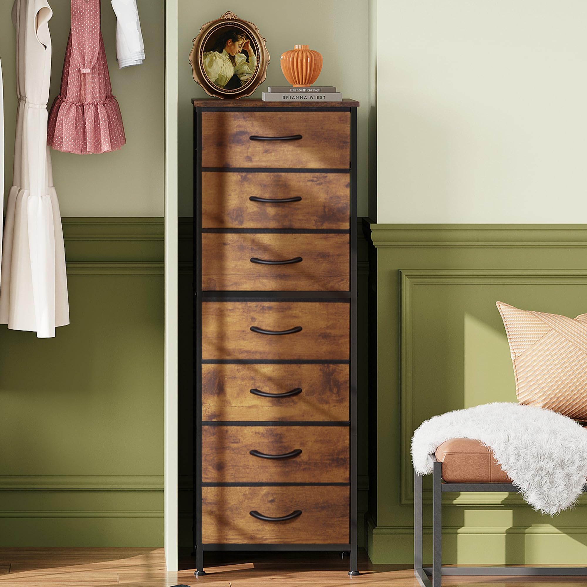 WLIVE night stand style tall dresser with metal frame