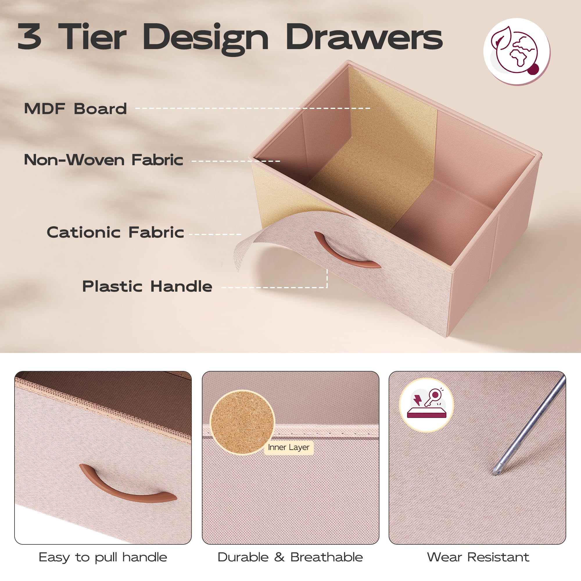 Removable fabric drawers on WLIVE dresser