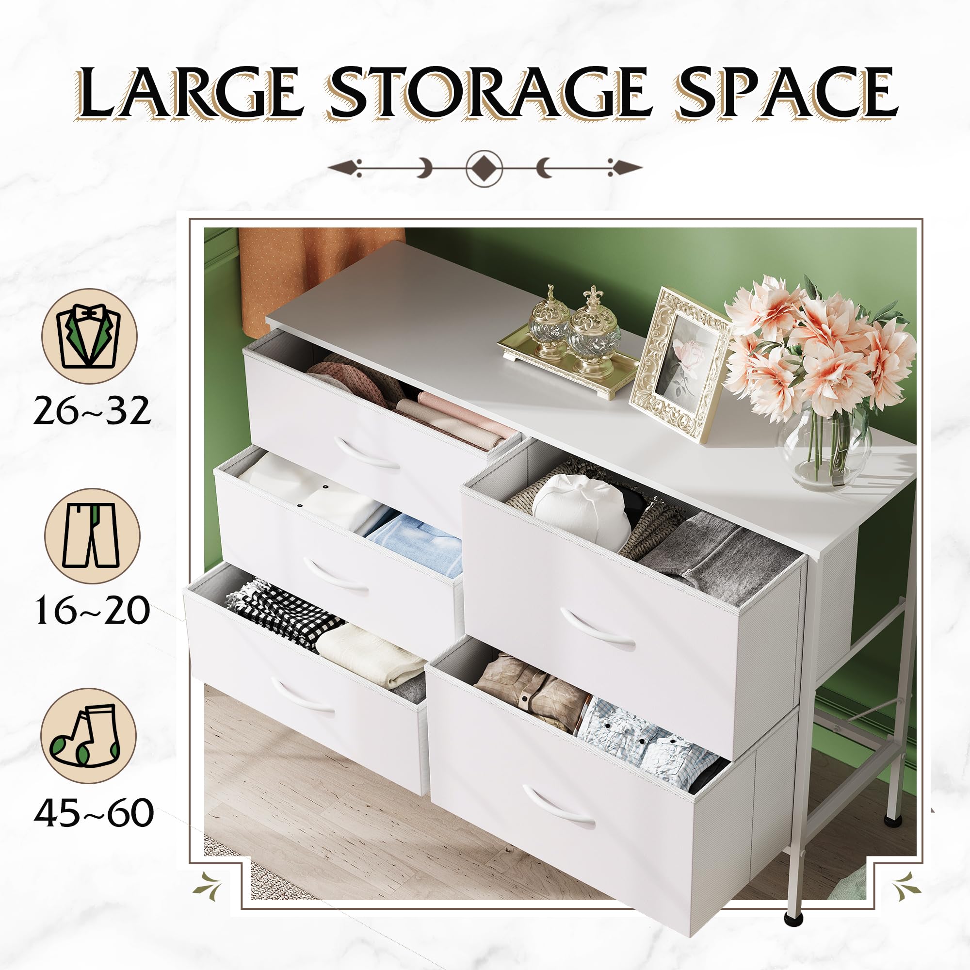 Durable steel frame with 4 adjustable feet on WLIVE dresser