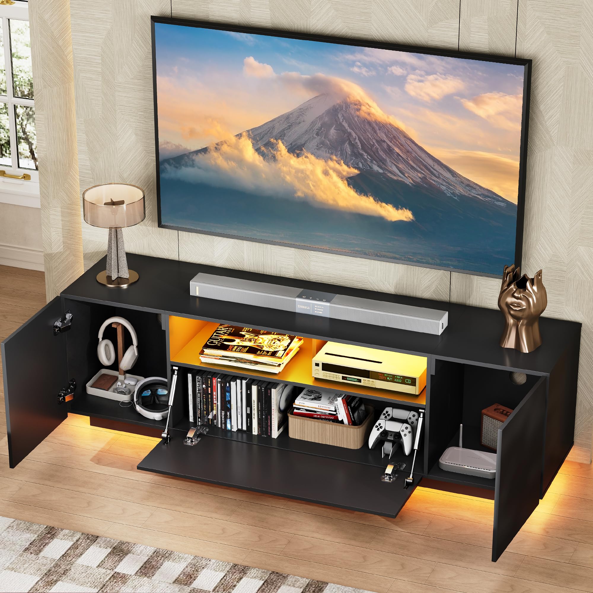 Six rear cable management holes on WLIVE TV Stand