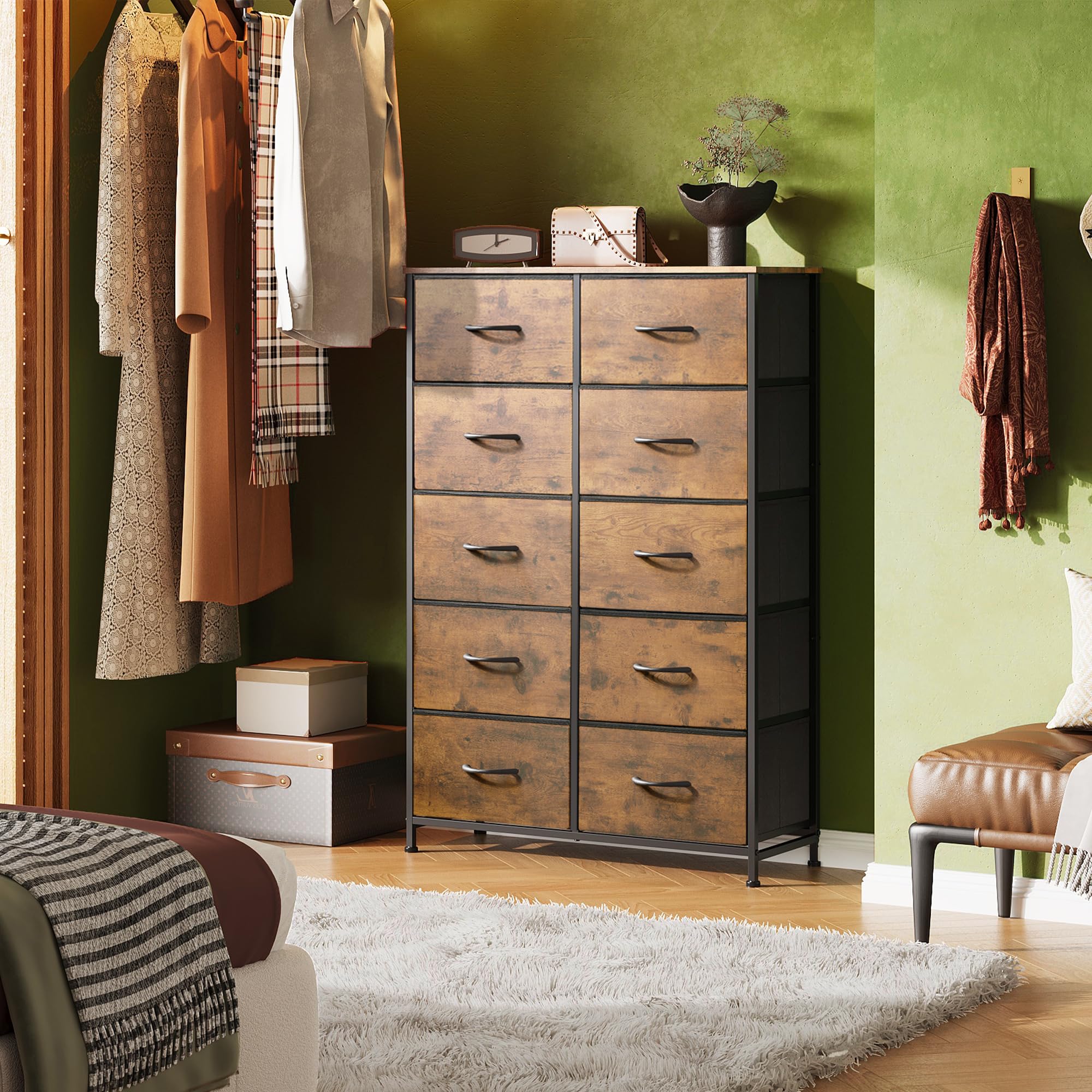 Dresser top surface with lamp and clock space