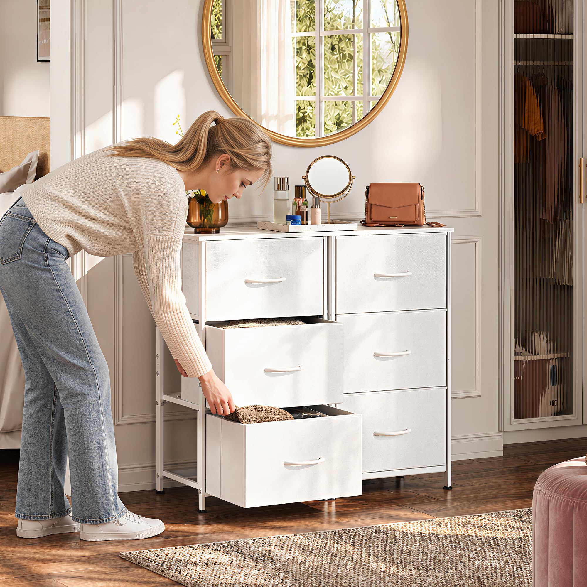 Three removable fabric drawers on WLIVE nightstand