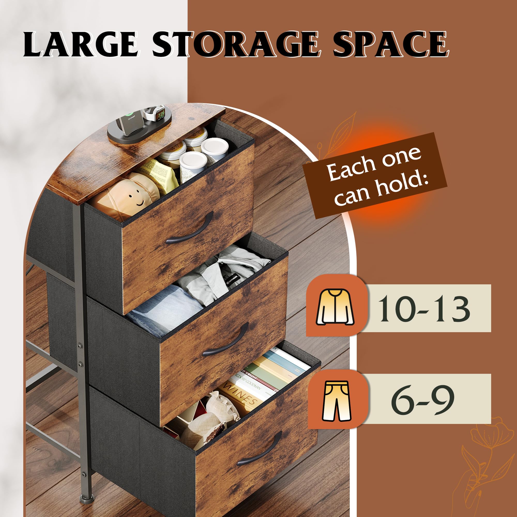 Wood top and 4 adjustable feet on 3-drawer unit