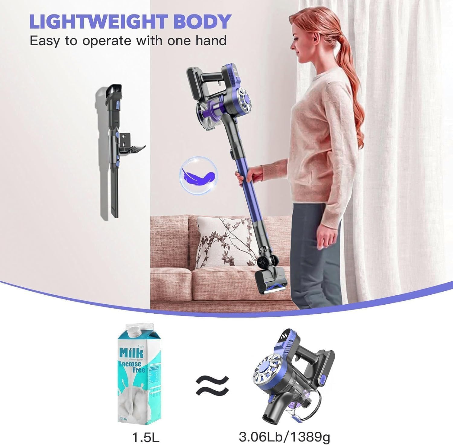 WLOTPO self-standing stick vacuum for pet hair lifestyle