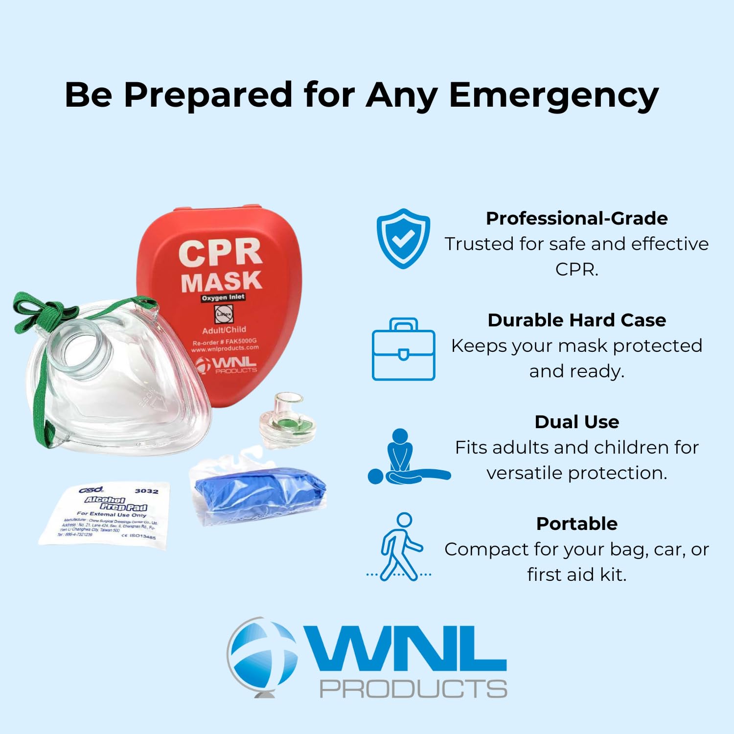 Antiseptic wipe included with CPR mask kit