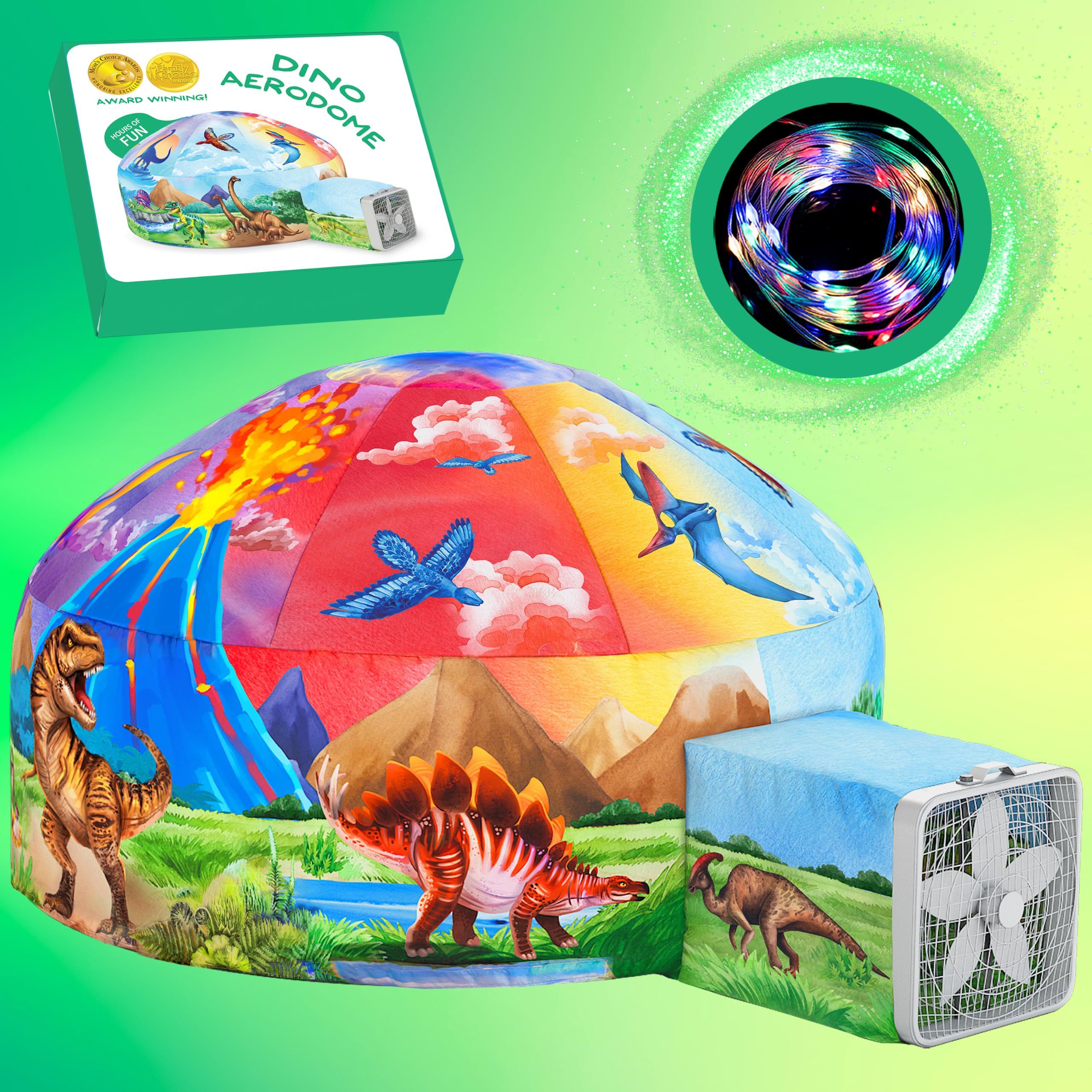 W&O dinosaur inflatable fort with LED lights indoor play tent