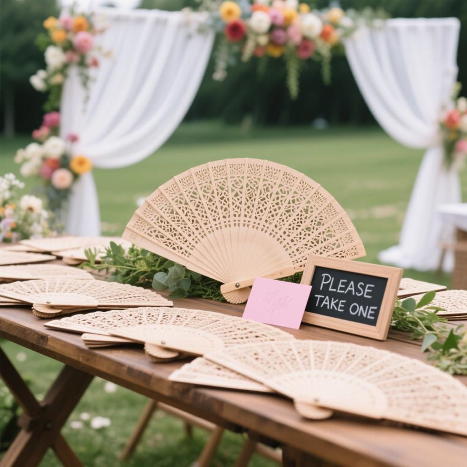 Decorative wooden fan set for weddings and celebrations