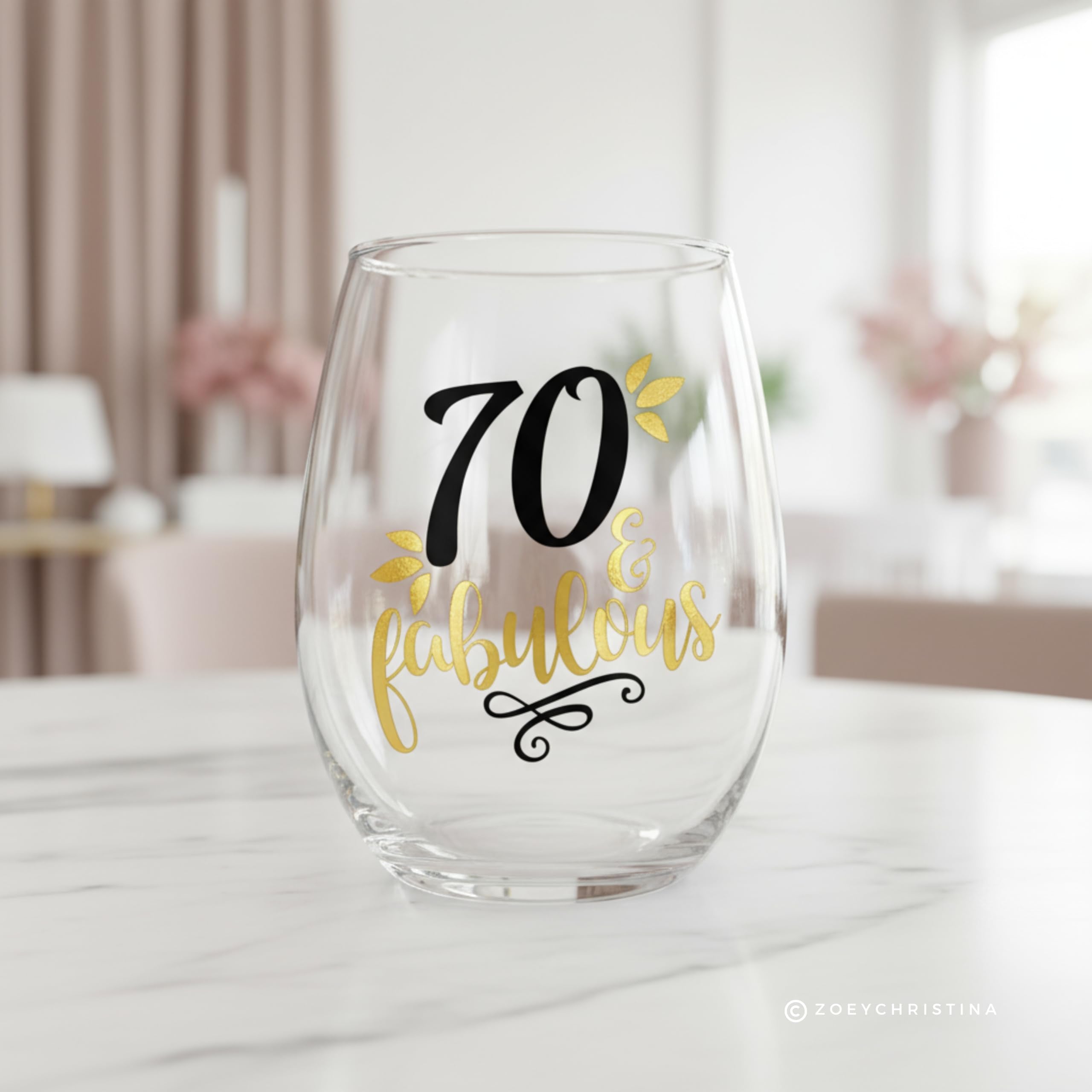 70th birthday wine glass gift by Zoey Christina