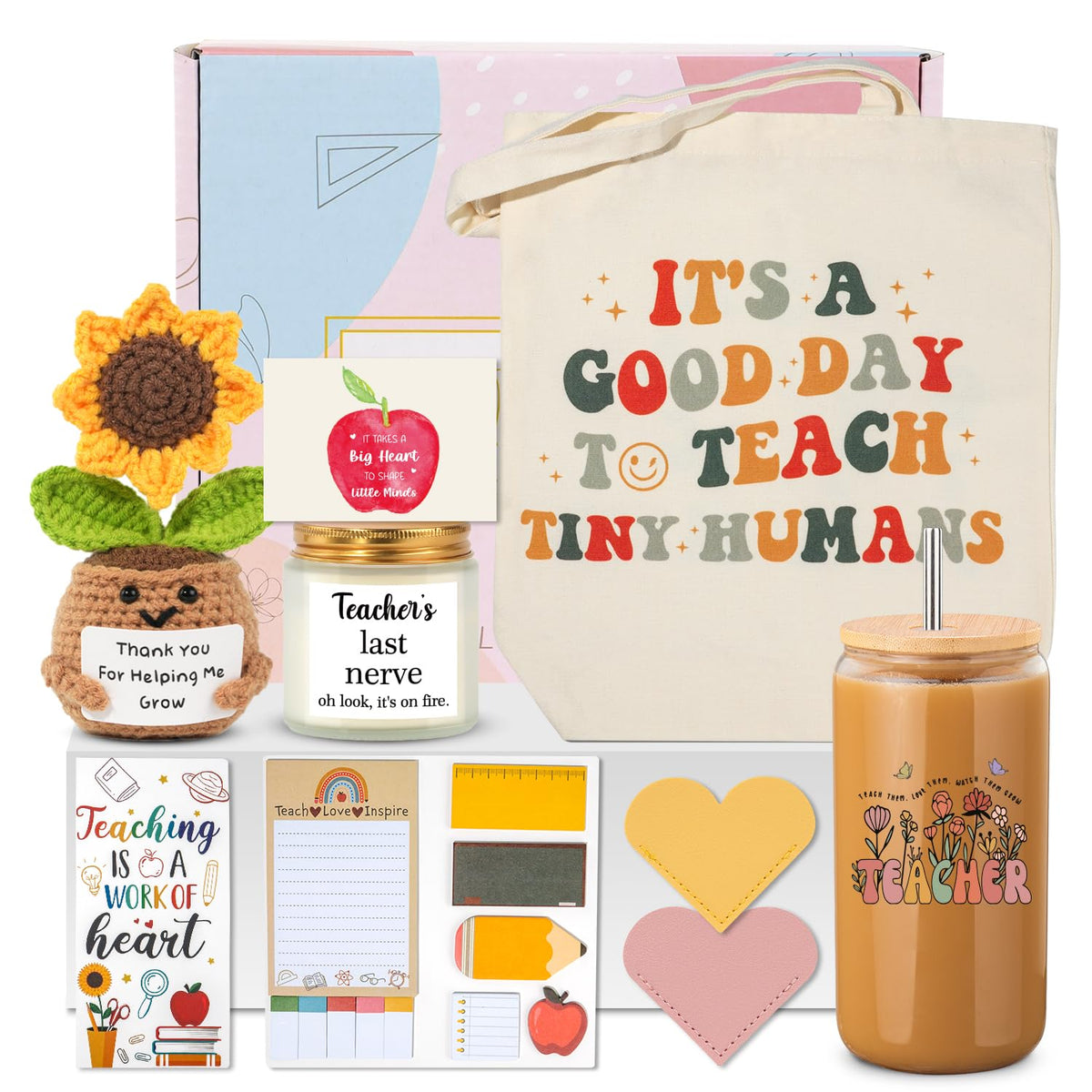 Women Teacher Valentine's Day Gifts 10Pcs gift set with daisy milk tea glass