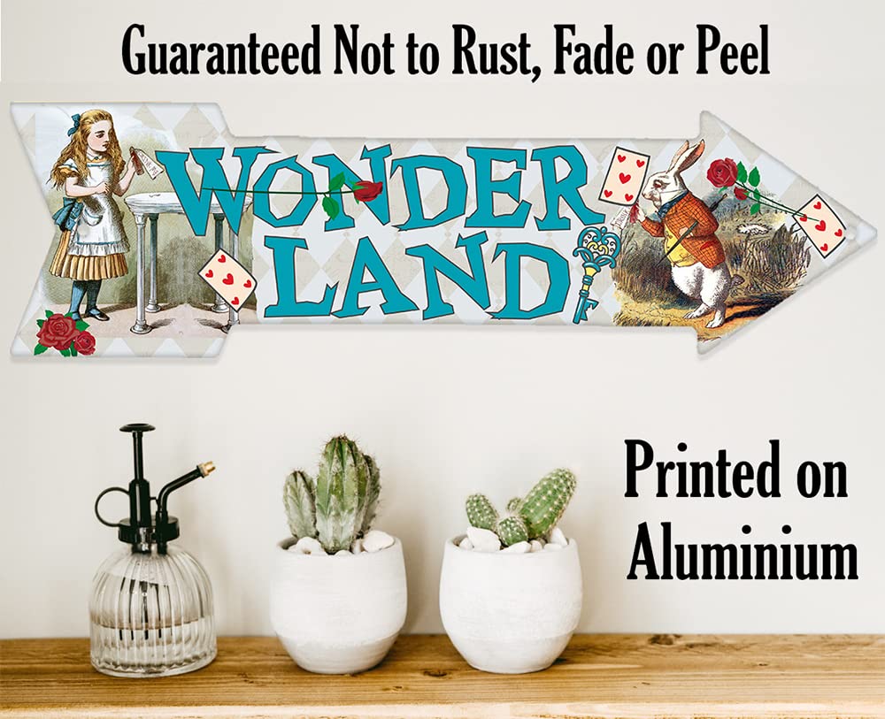 Wonderland sign with two screw holes for easy mounting