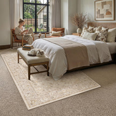 WondRg vintage print area rug beige color close up