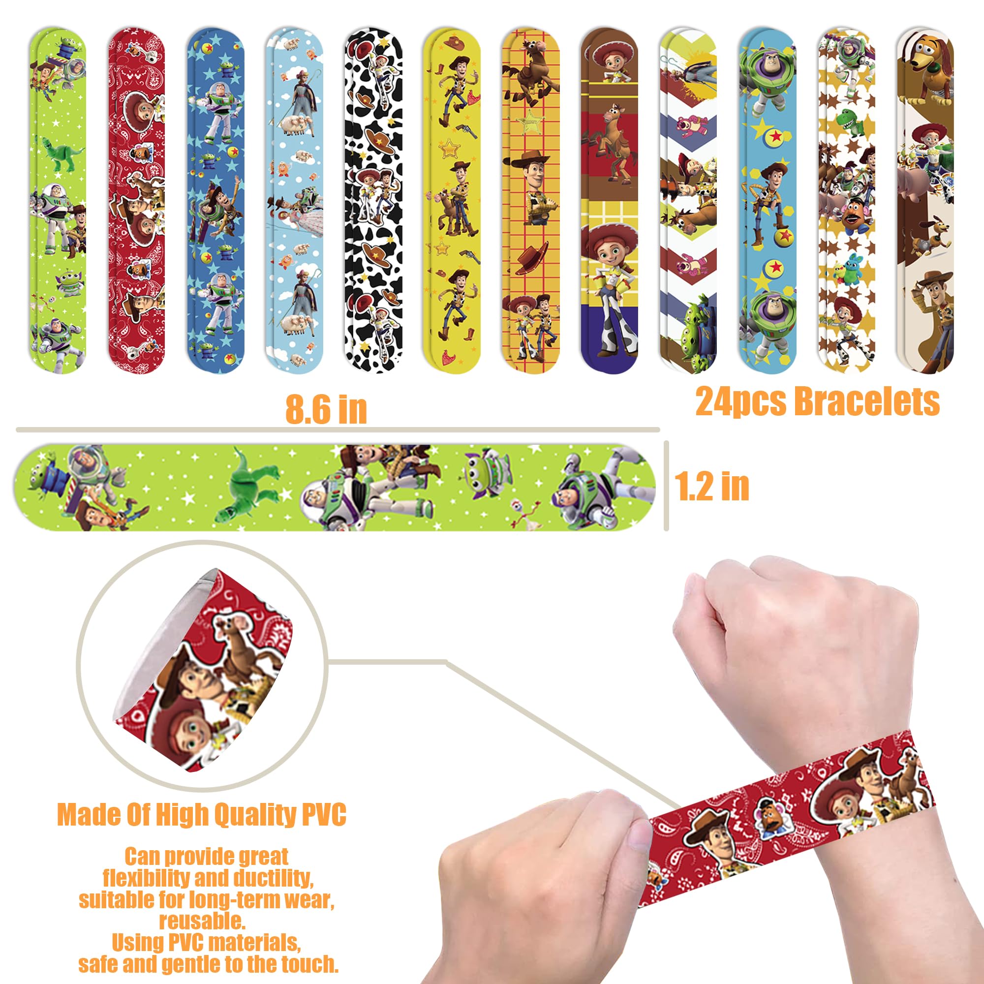 24 cartoon bracelets set 8.6 x 1.2 inches