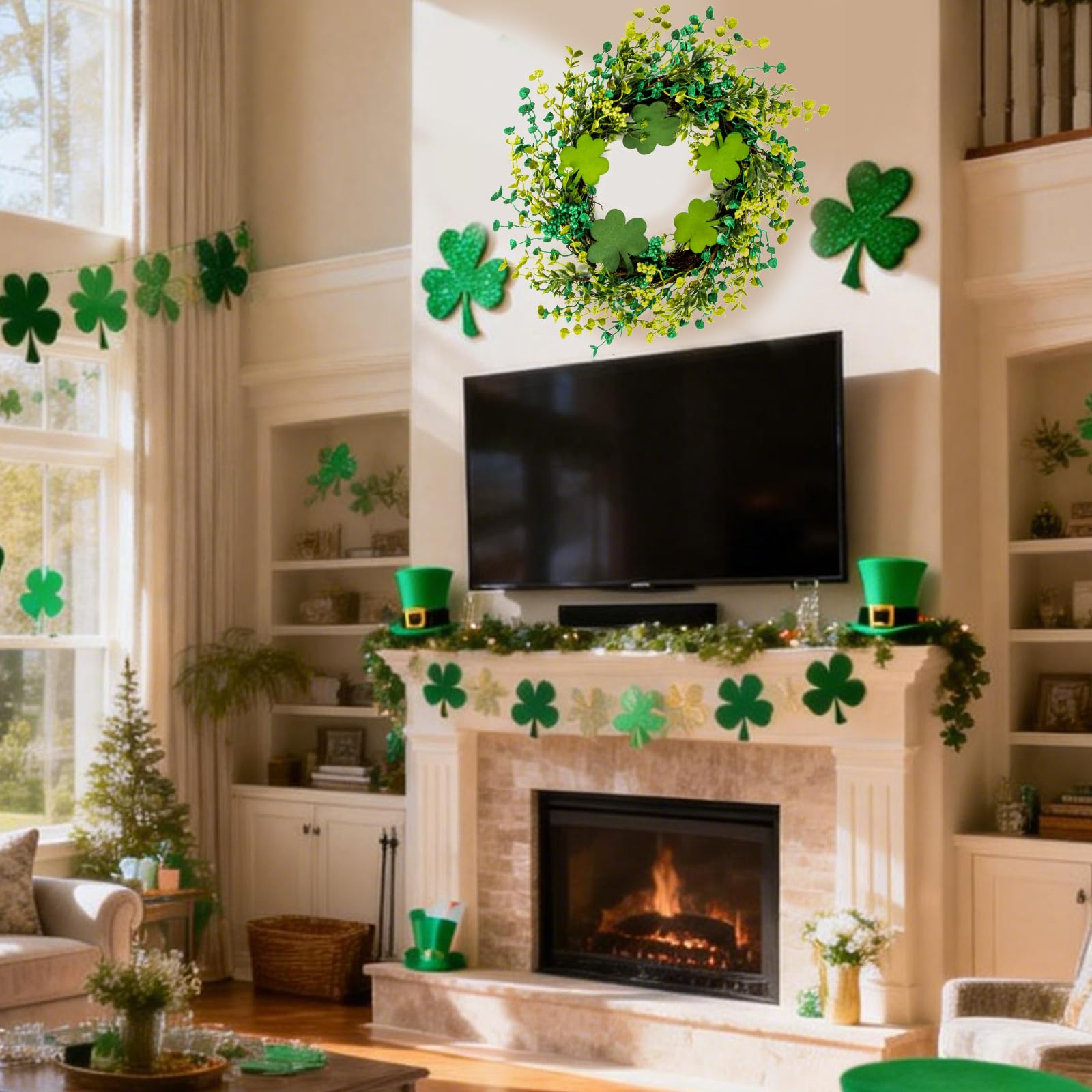 Versatile shamrock wreath displayed on doors walls windows mantels porches