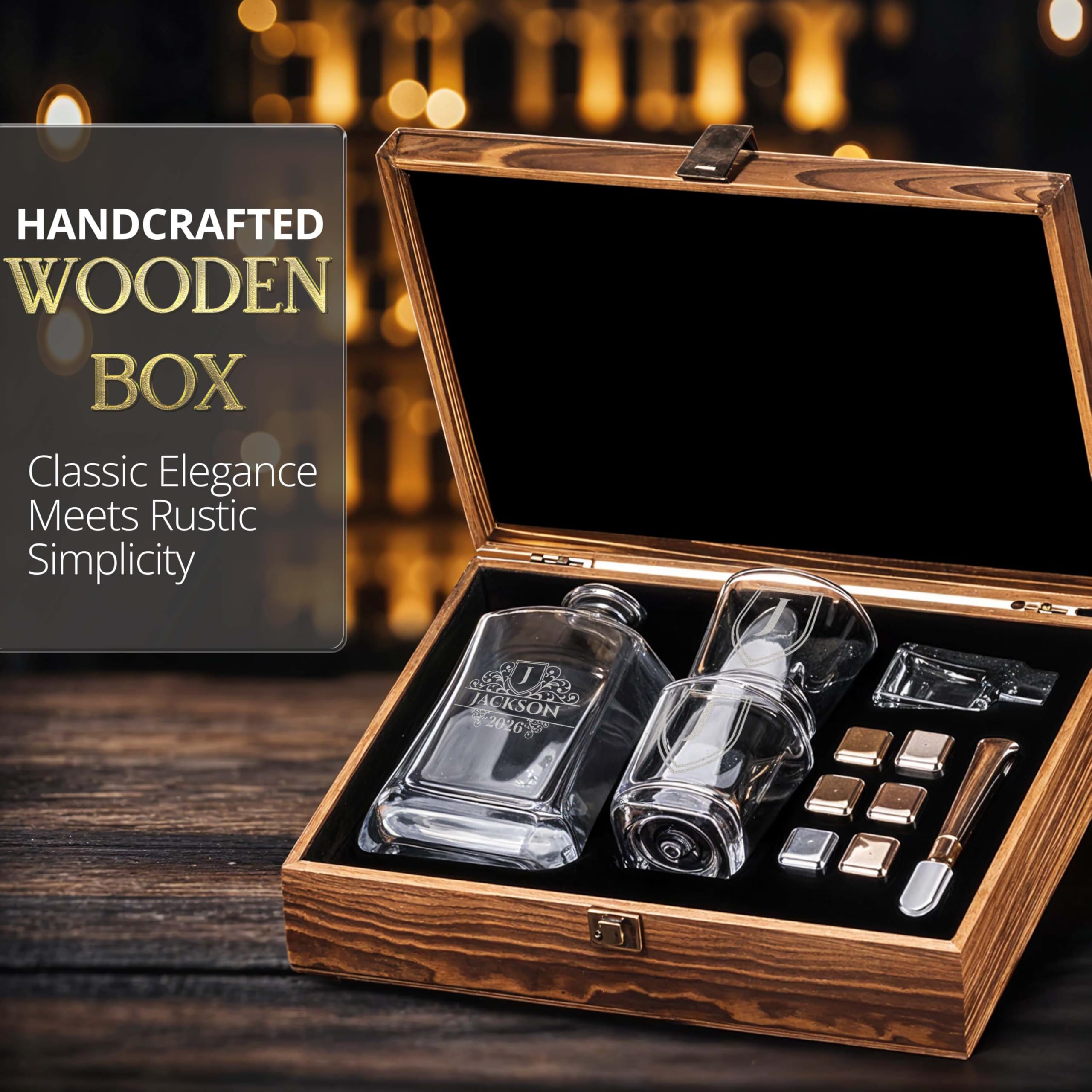 Wood box packaging for whiskey gift set