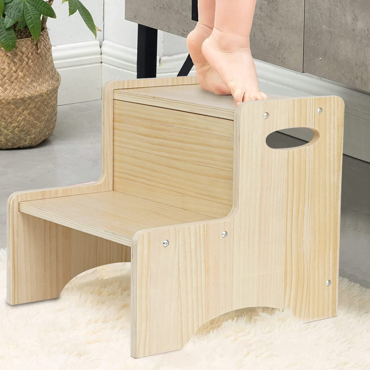 Durable WOOD CITY toddler step stool made from natural birch wood