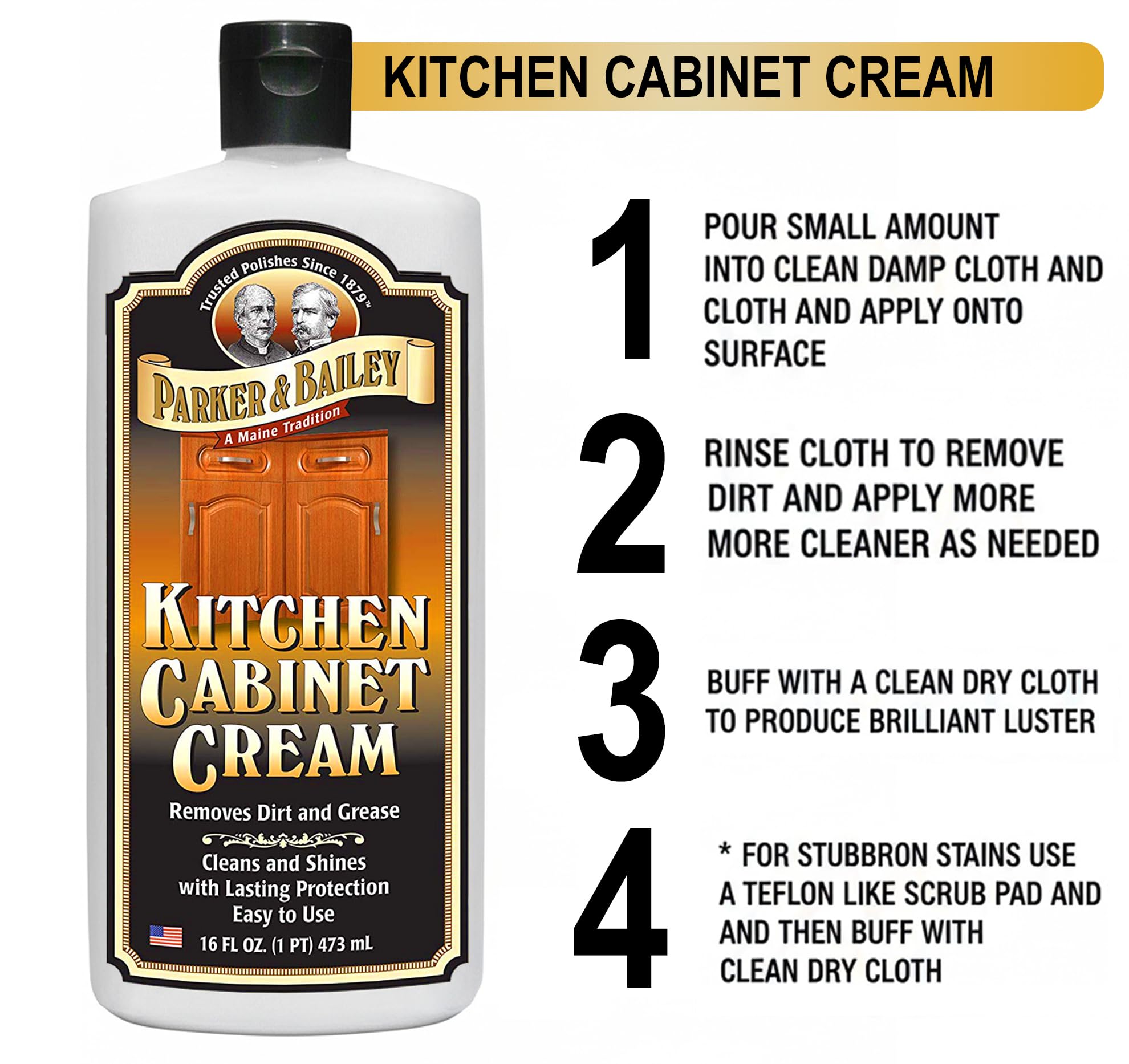 Wood cleaner degreaser for cabinet doors and trim label