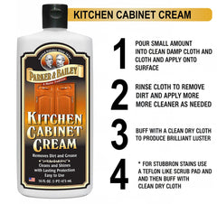 Wood cleaner degreaser for cabinet doors and trim label