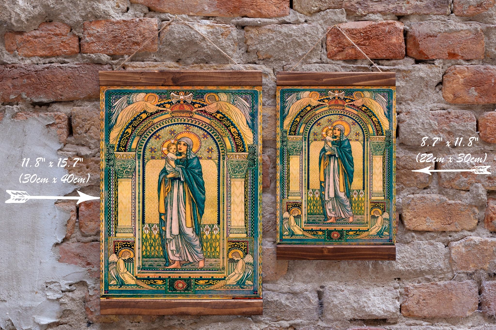 Compact religious art displayed on wood framed canvas