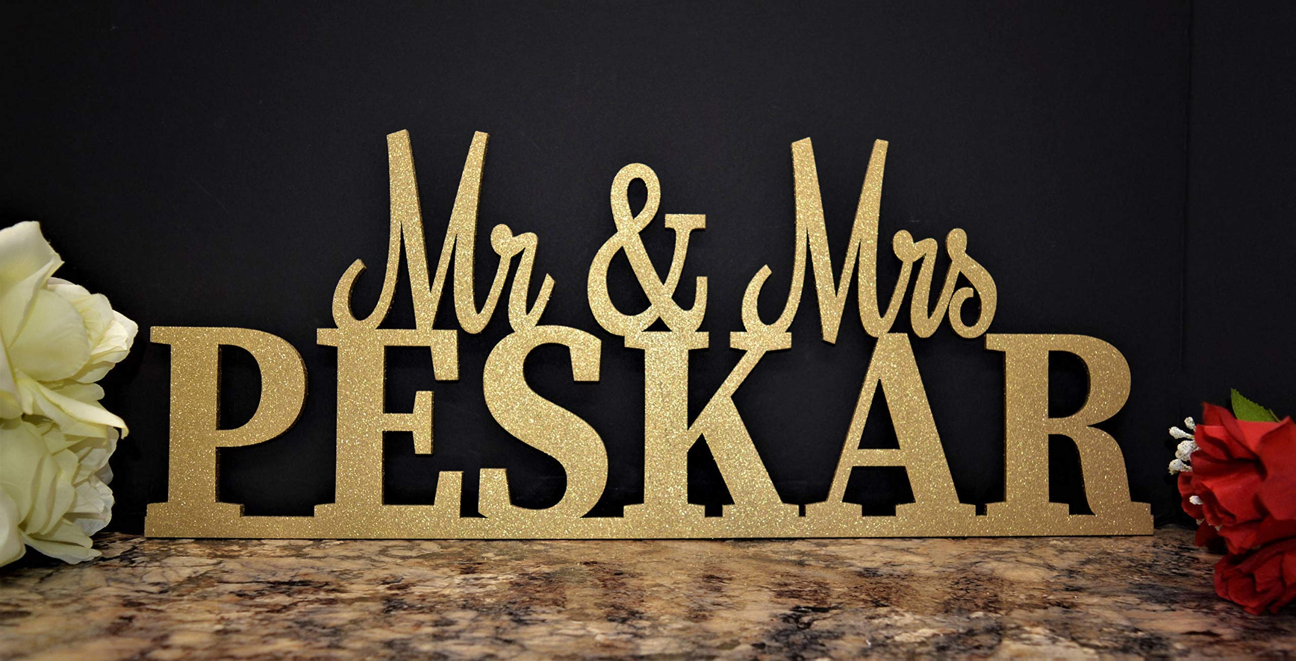 Wooden Mr Mrs sign for wedding decor on sweetheart table