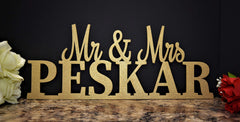 Wooden Mr Mrs sign for wedding decor on sweetheart table