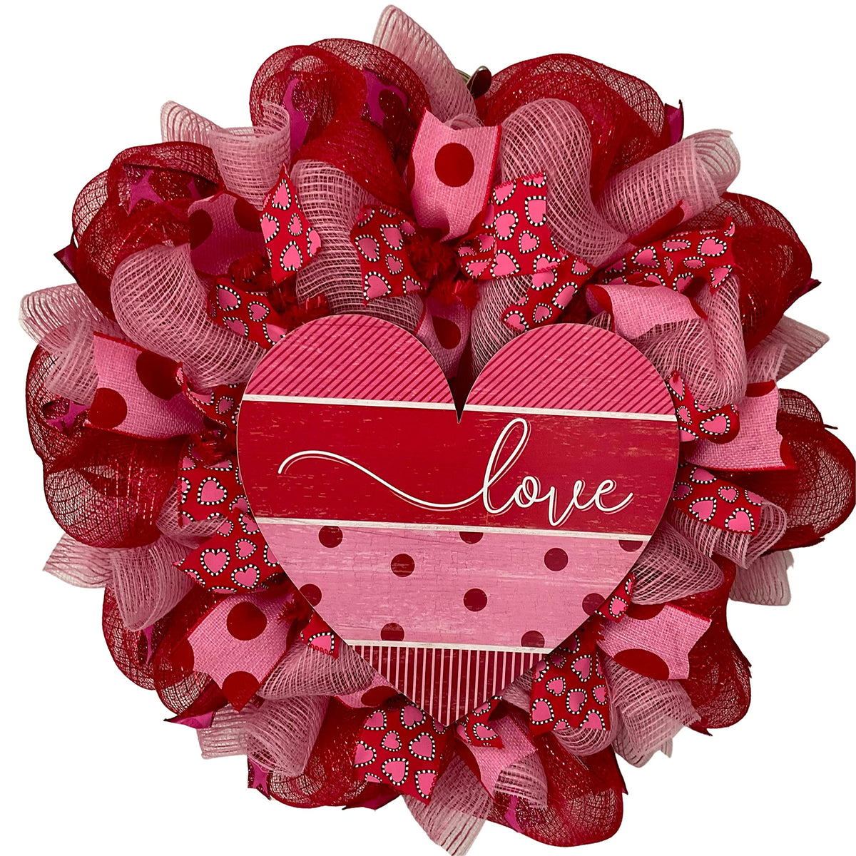 Wood Love Heart centerpiece on front door wreath