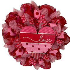 Wood Love Heart centerpiece on front door wreath