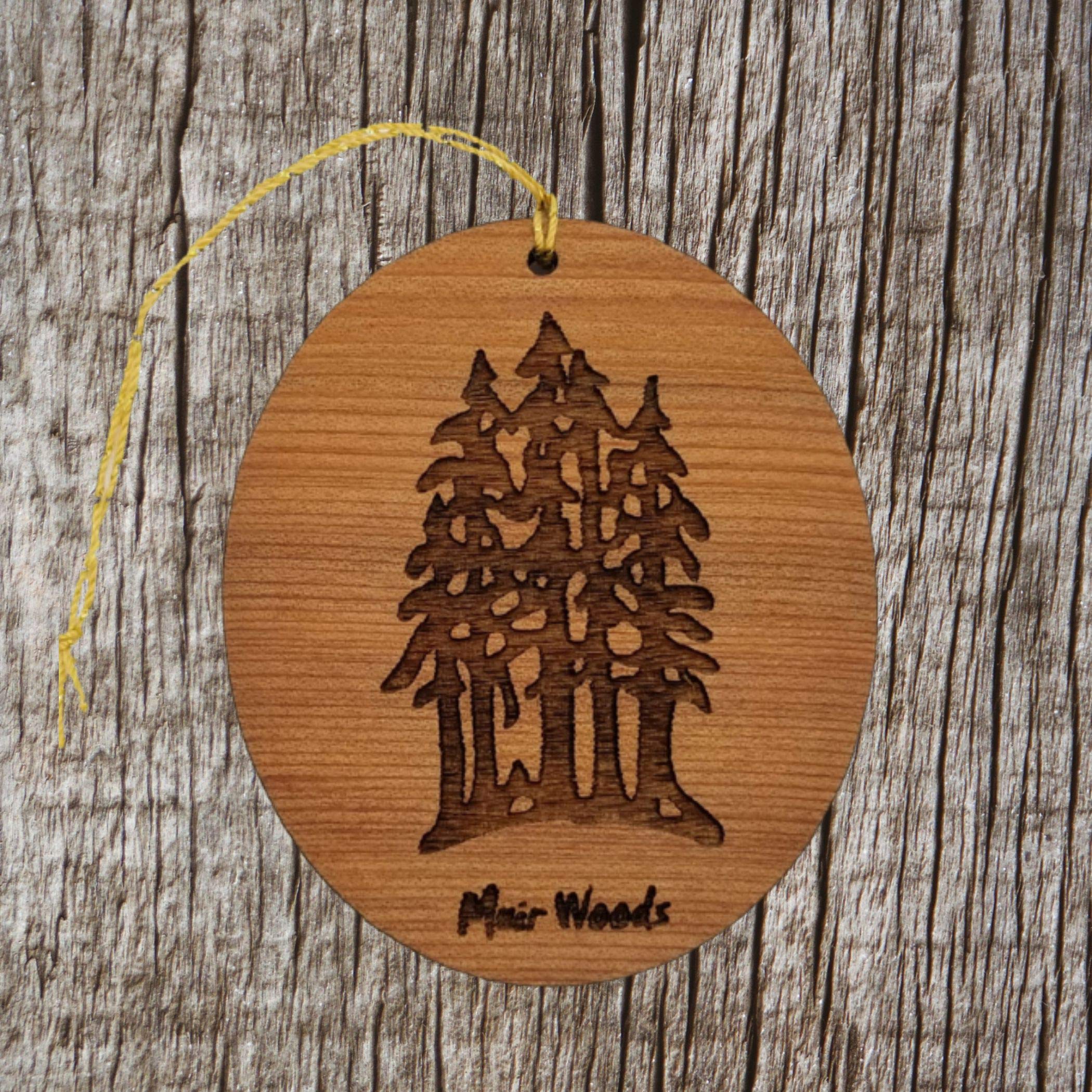 Engraved Muir Woods namedrop on wood ornament