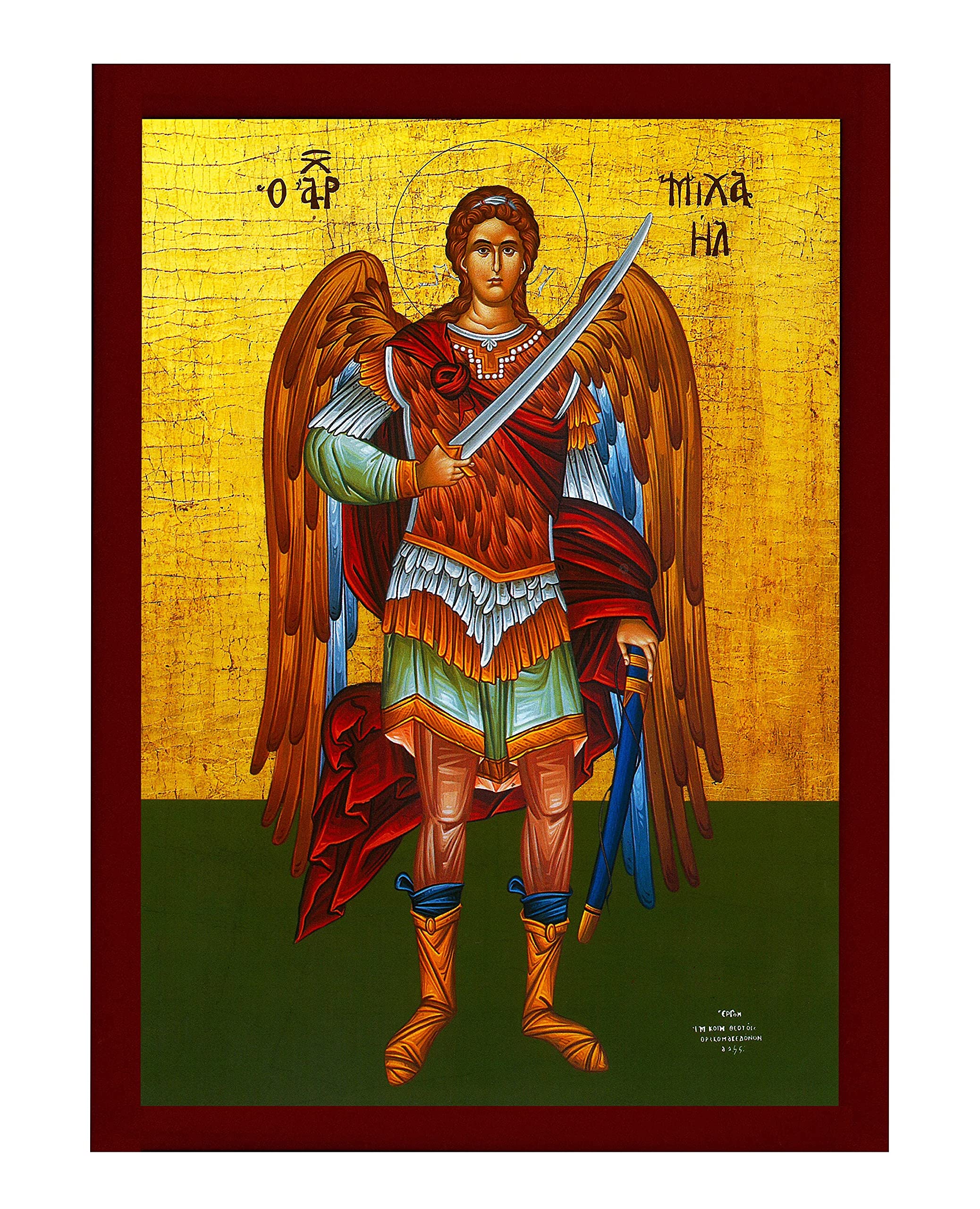 Wood plaque icon Archangel Michael display