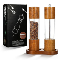 Wood Salt and Pepper Grinder Set 8 inch pair with tray