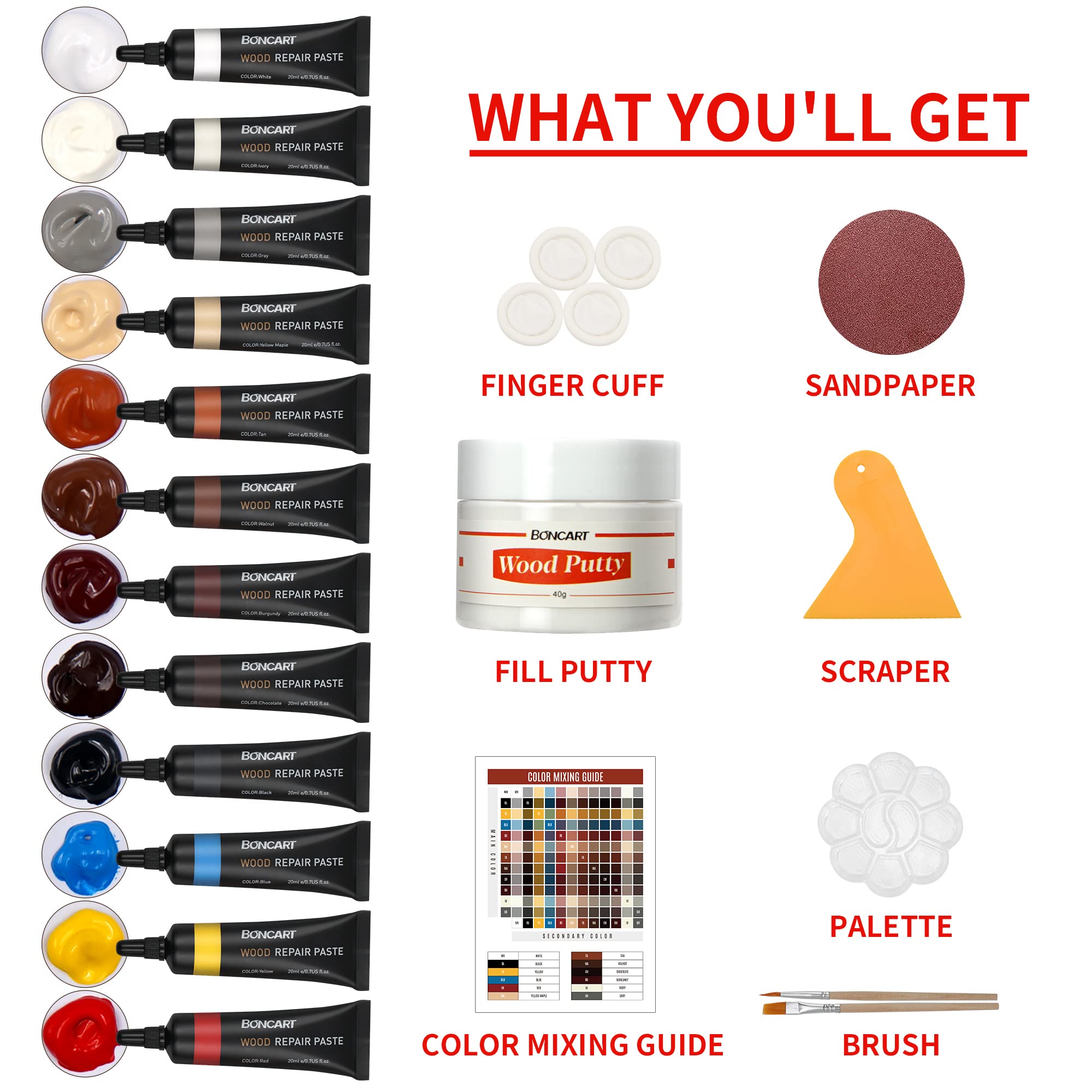Brushes finger covers and palette included in Boncart kit
