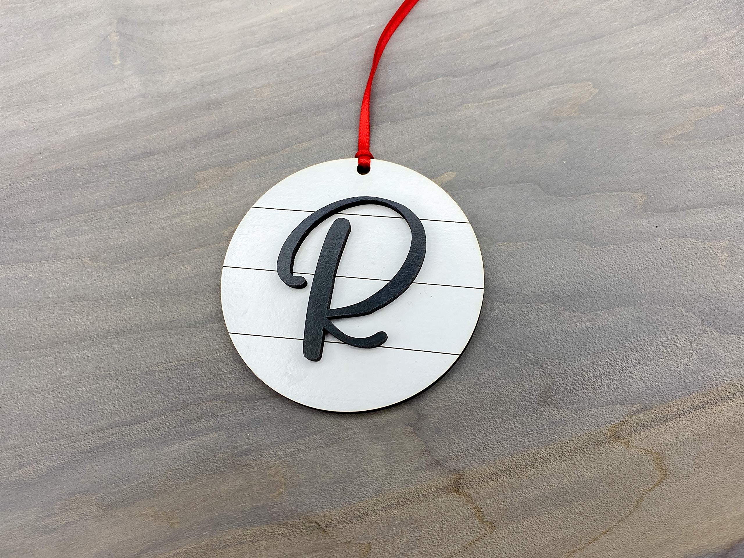 Back view of ornament with black Letter R