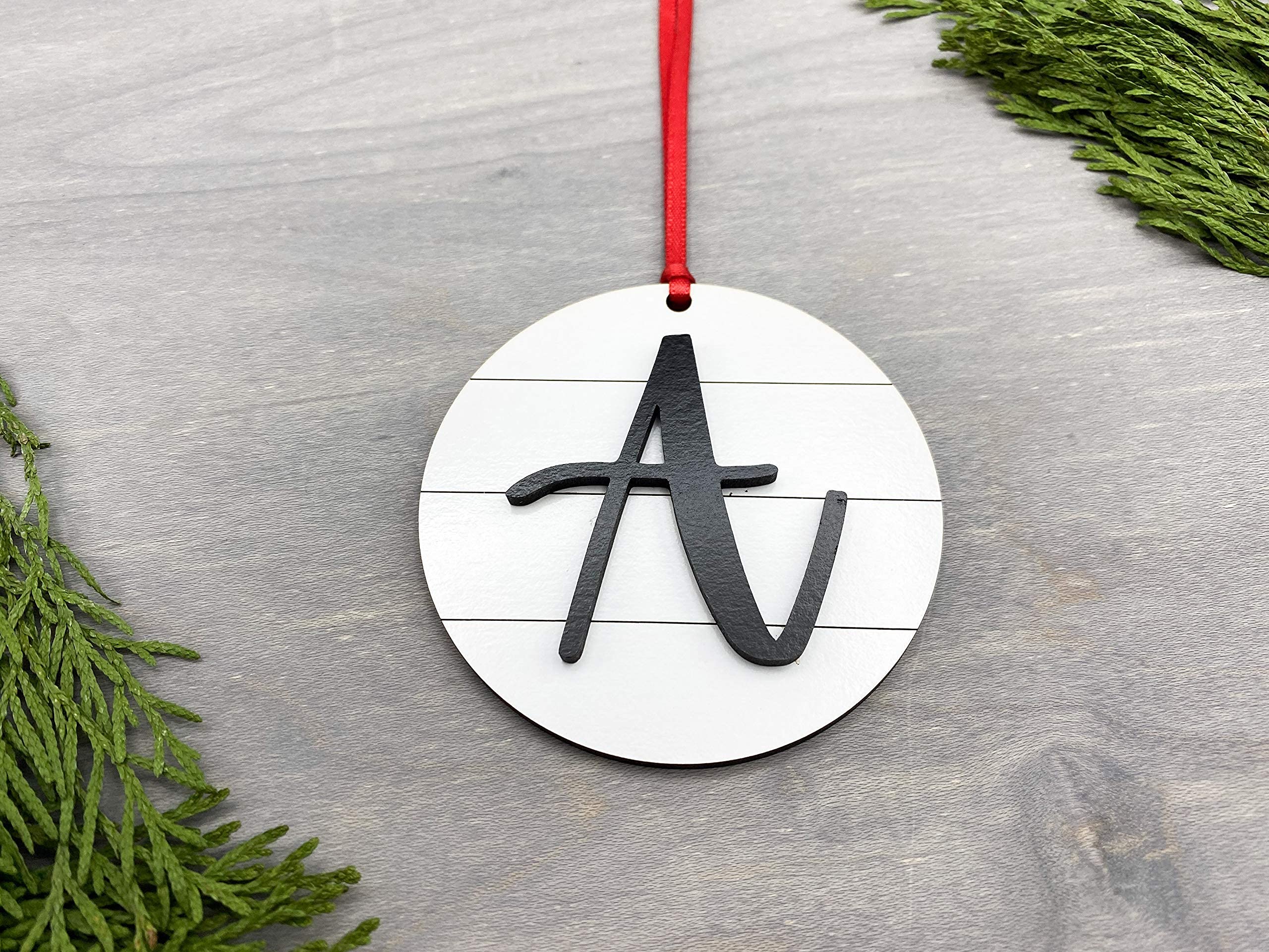 3 inch diameter finished wood ornament laser cut initial A