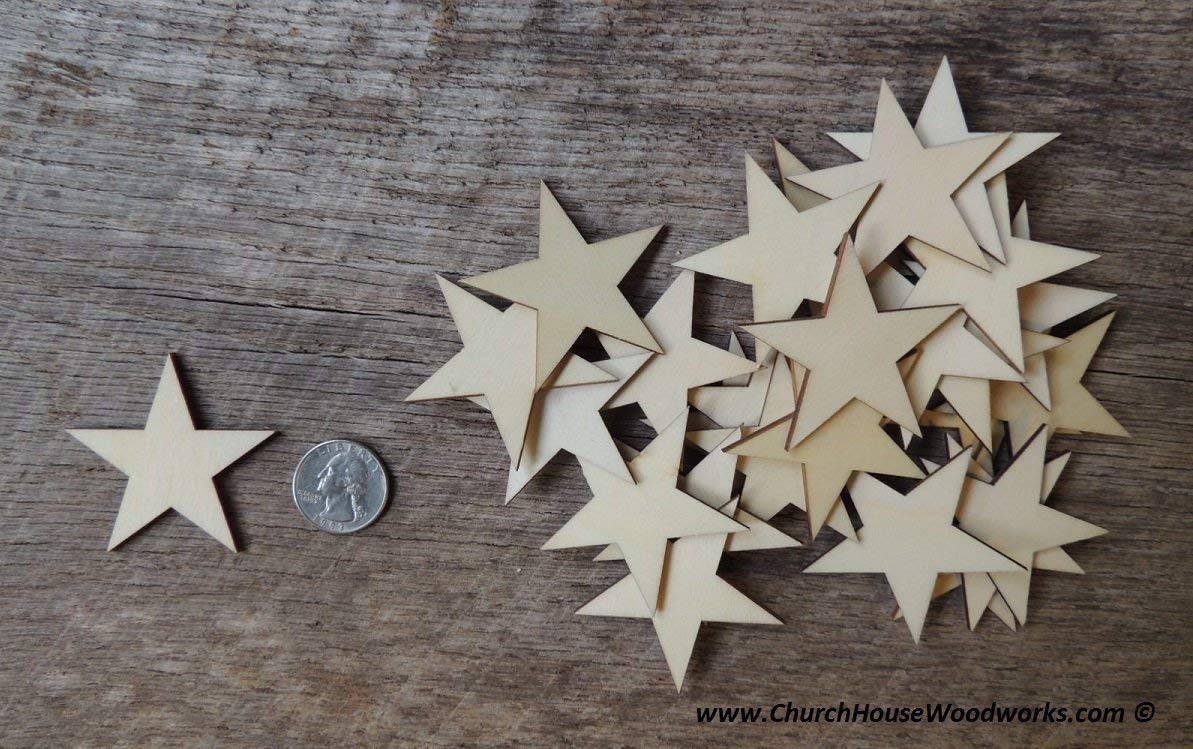 Two inch wood stars without holes for ornaments and tags