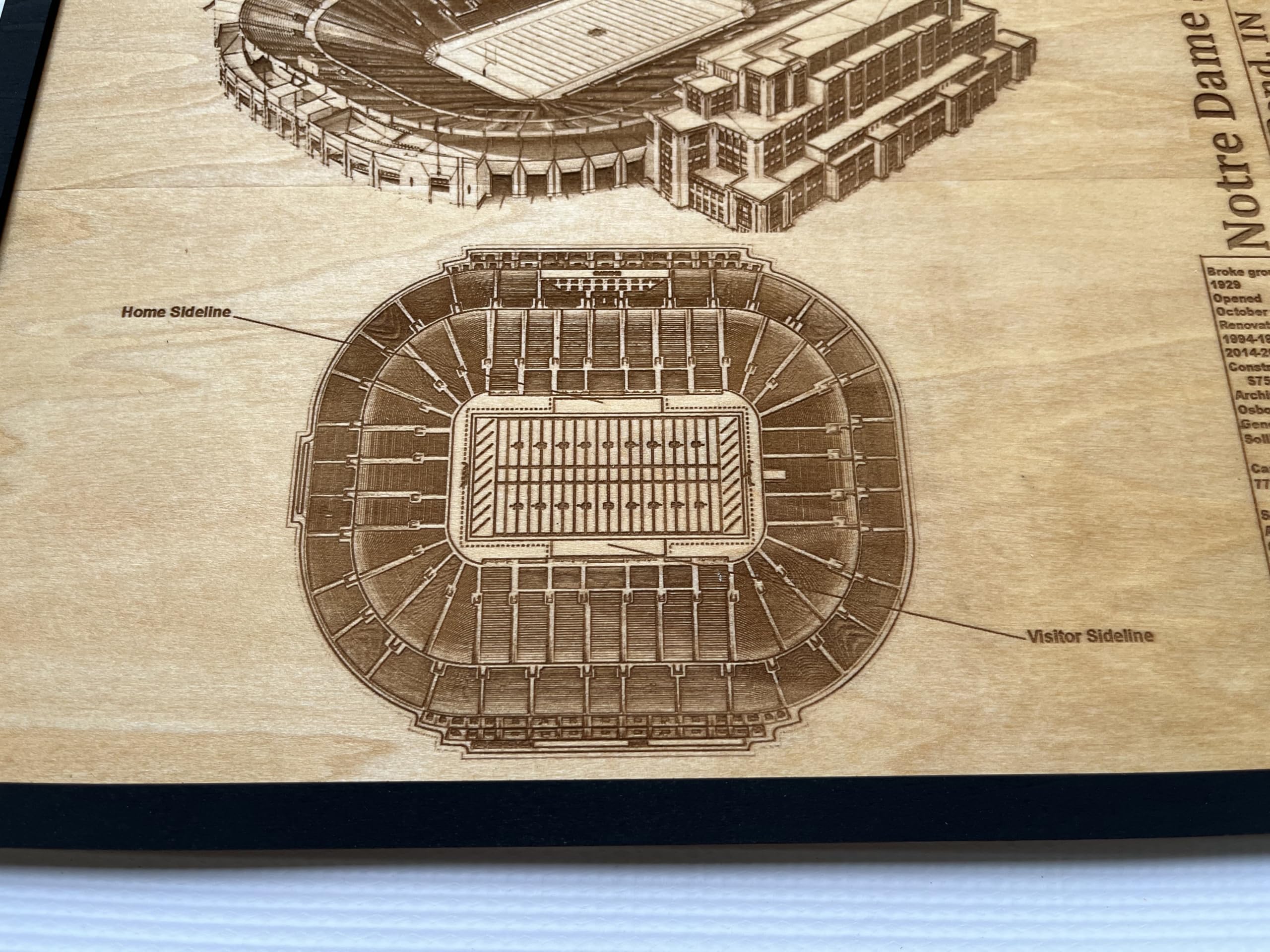 Single pack wood wall hanging stadium blueprint 14x11