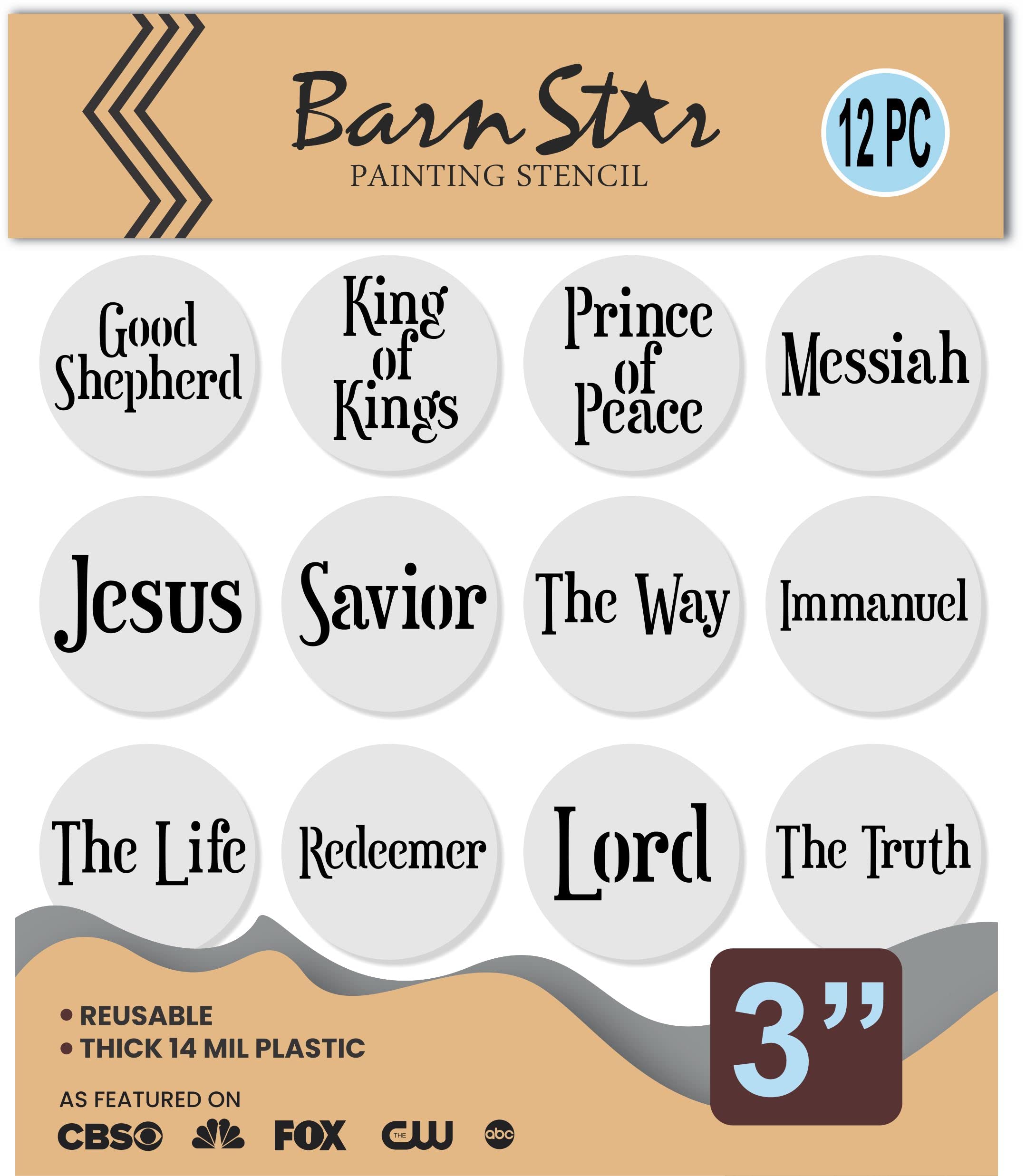 Easy to clean Names of Jesus Christ stencil for wood windows and fabric