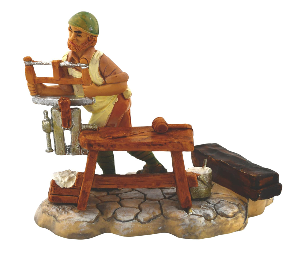 Wood Worker Villager 3.5\" T x 4.5\" x 2.75\" D Italian-made nativity figurine