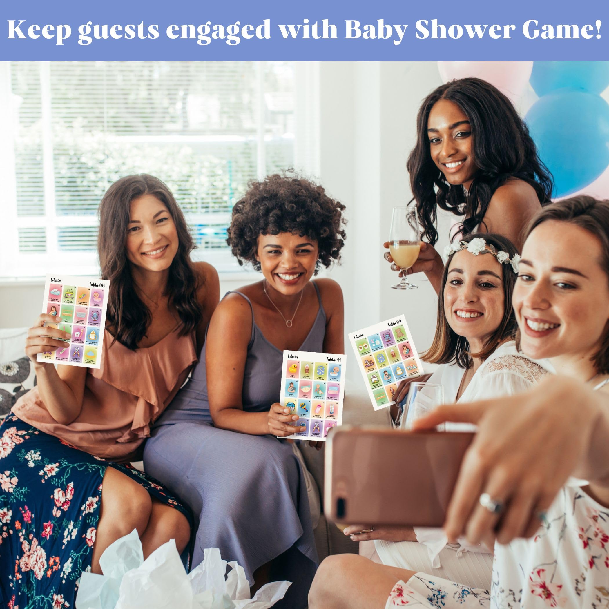 bilingual baby shower loteria cards and chips display