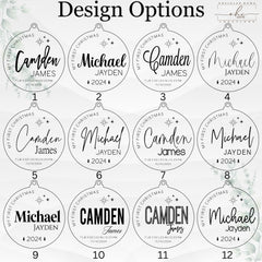 White Acrylic Black Text baby ornament option