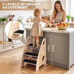 Height adjustable wooden stool with handles