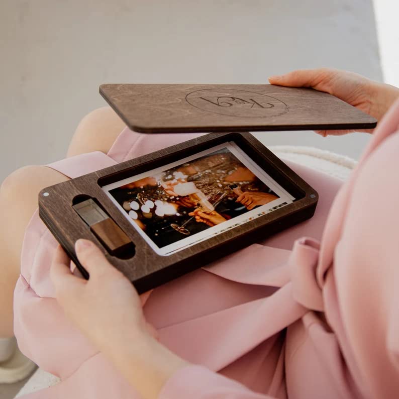 Laser engraved designs on wooden memory box