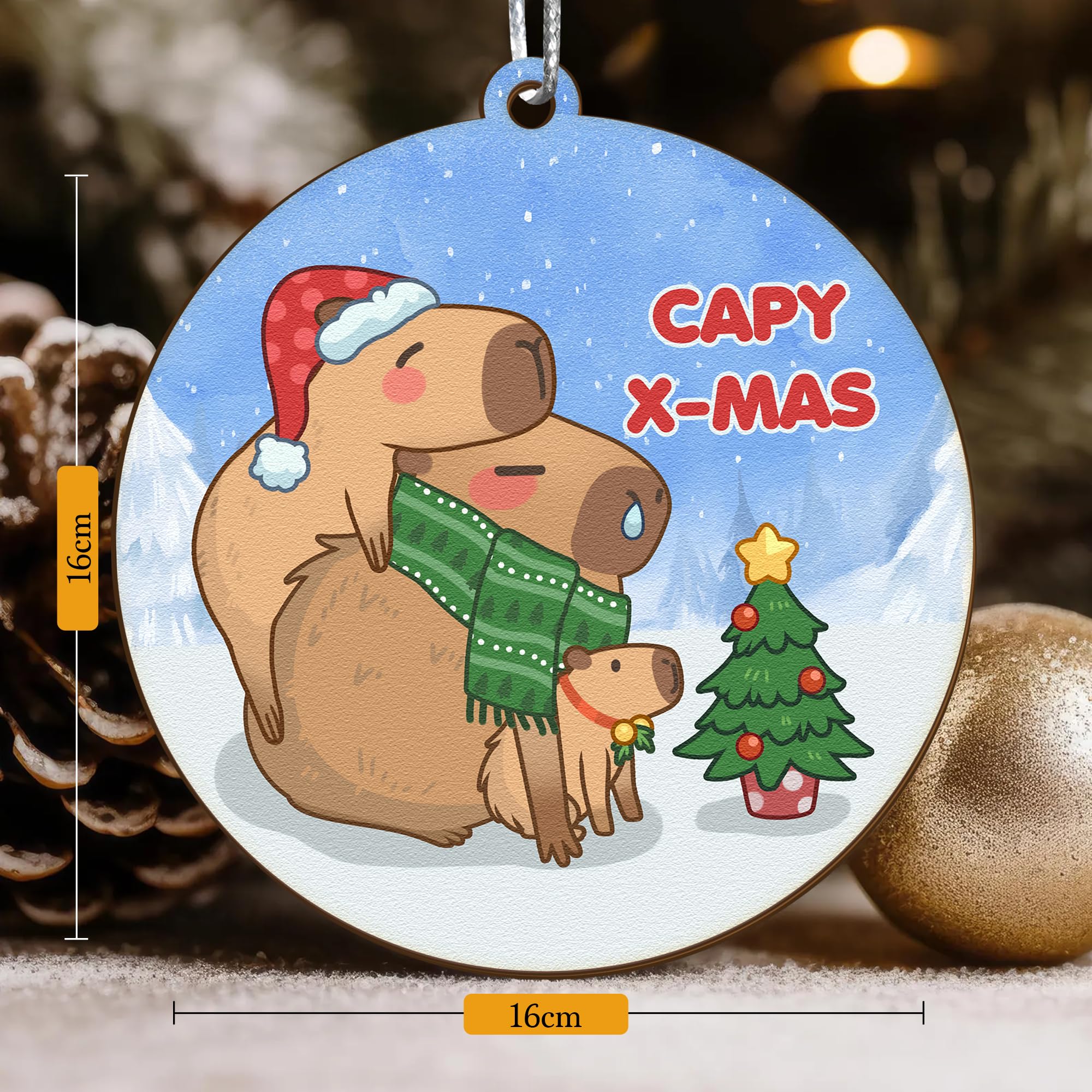 Set of three wooden animal Christmas ornaments