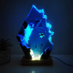 Epoxy resin desk art light with ocean scene