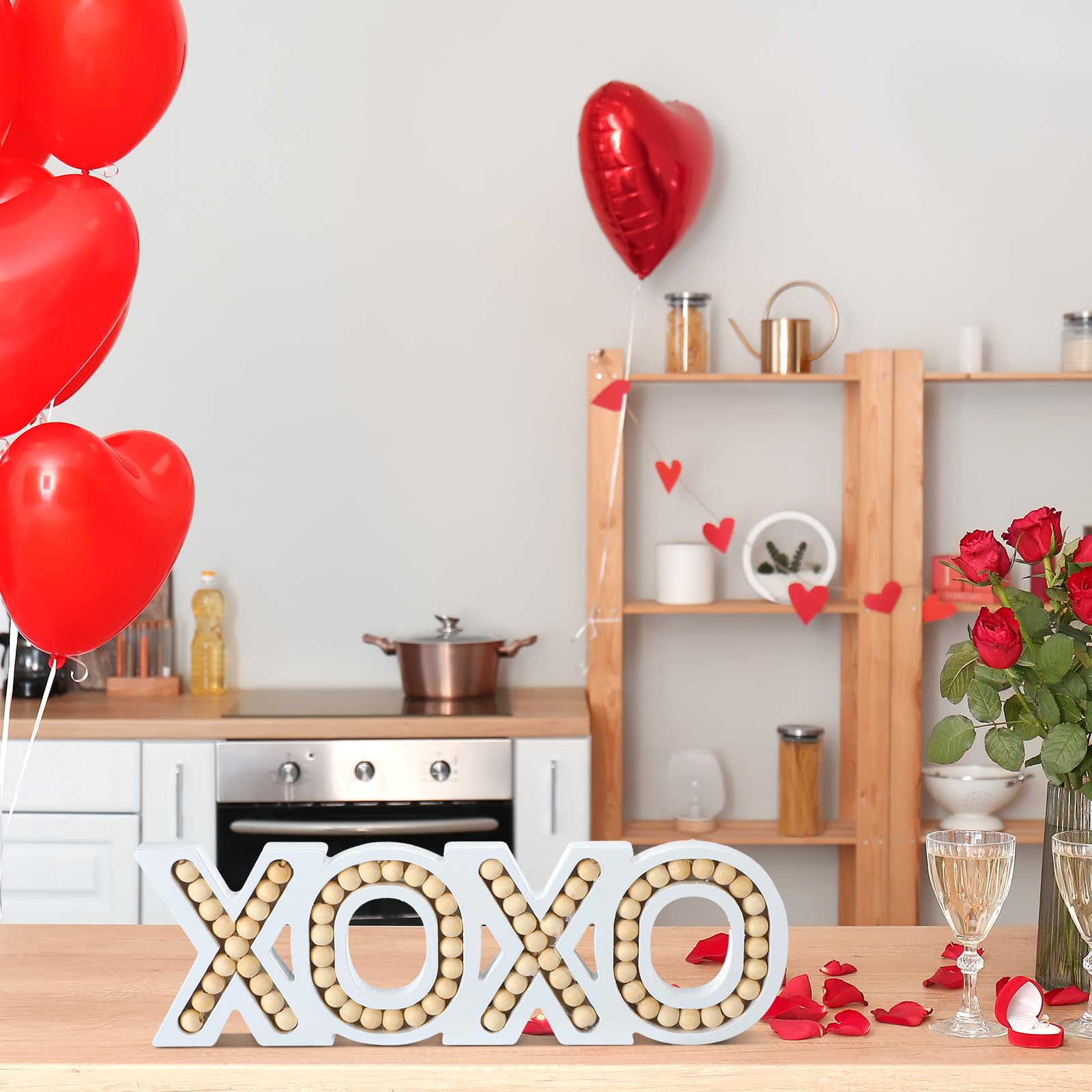 Natural wood color beaded XOXO sign for farmhouse decor