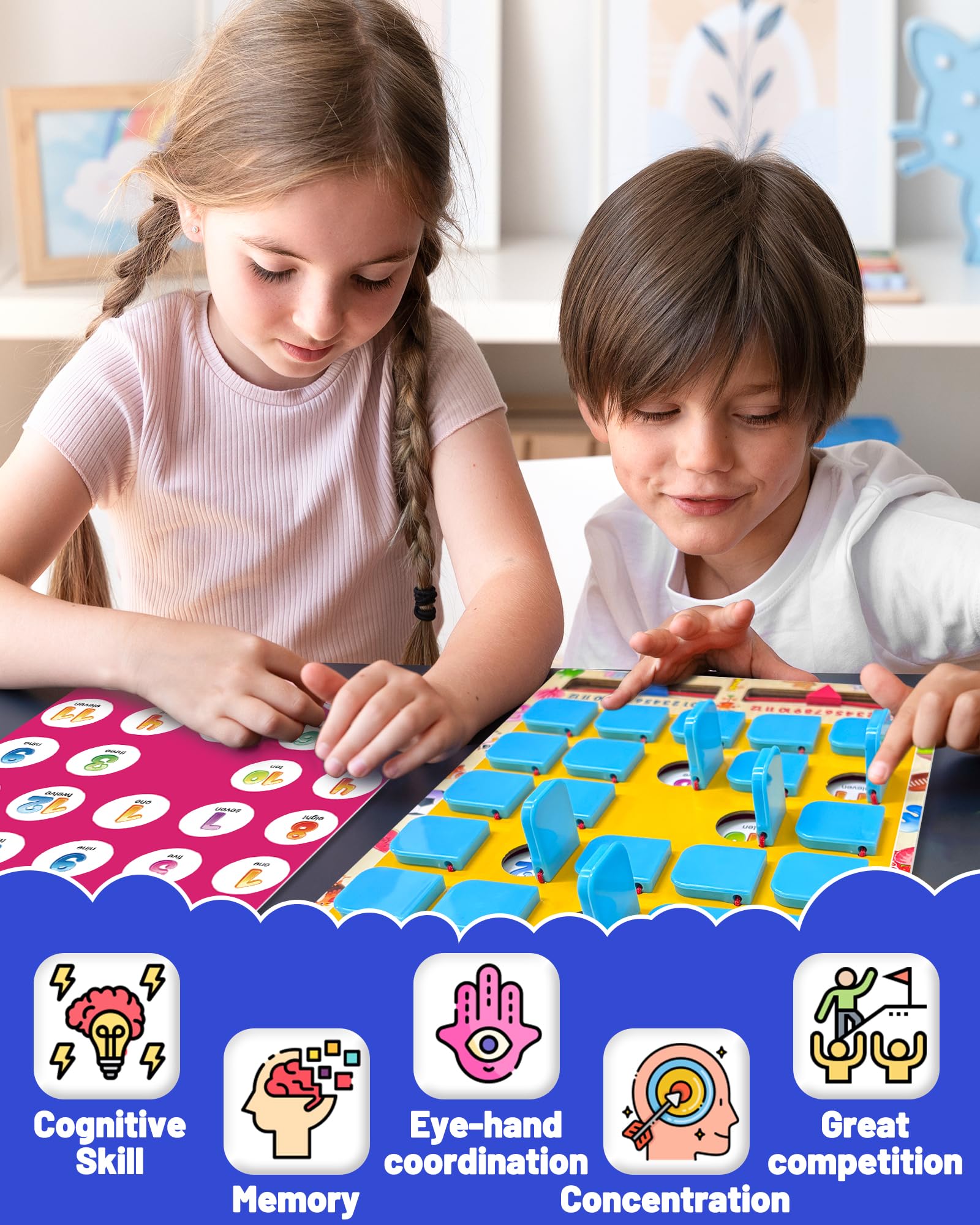 Wooden board and memory game cards with rounded corners
