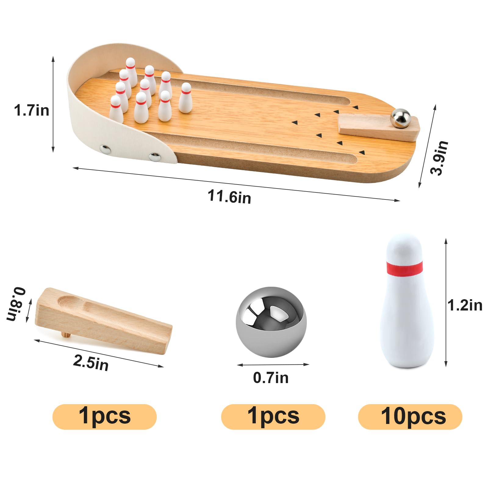 Wooden bowling lane with gutters included in the set